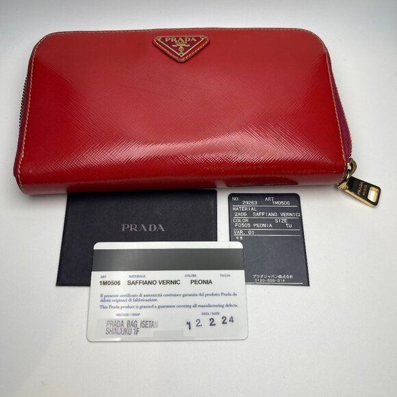 Prada Fuoco Red Saffiano Leather Zip Long Wallet - Preowned - Picture 5 of 15